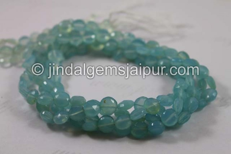 Blue Chalcedony Faceted Coin Shape Beads